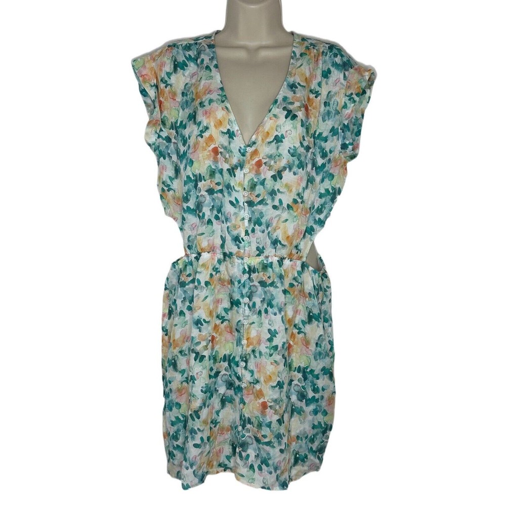 Cloth & Stone Anthropologie Womens Cutout Floral Button Front Mini Dress Size L